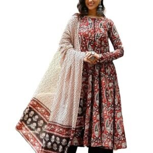 Nermosa Women Printed Anarkali Kurta and Pant Set with Dupatta