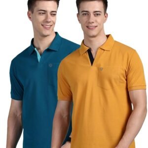 Lux Cozi Men Cotton Regular Fit Polo Neck Half Sleeve Solid Casual T-Shirt with Chest Pocket | Pack of 2 |